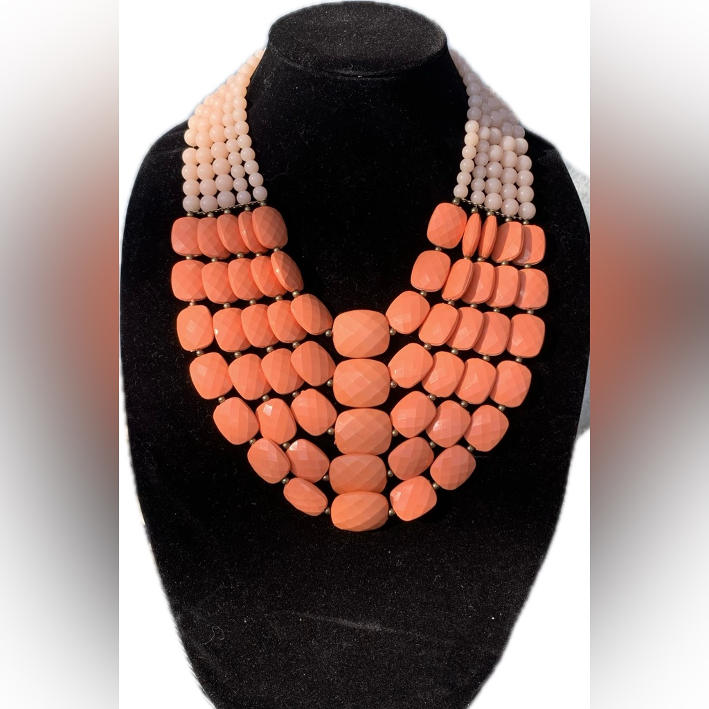 You And I Elegant Peach Orange Multi Layered Beaded Statement Necklace 27”